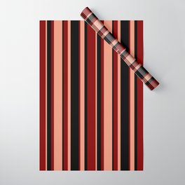 [ Thumbnail: Dark Salmon, Black & Maroon Colored Pattern of Stripes Wrapping Paper ]