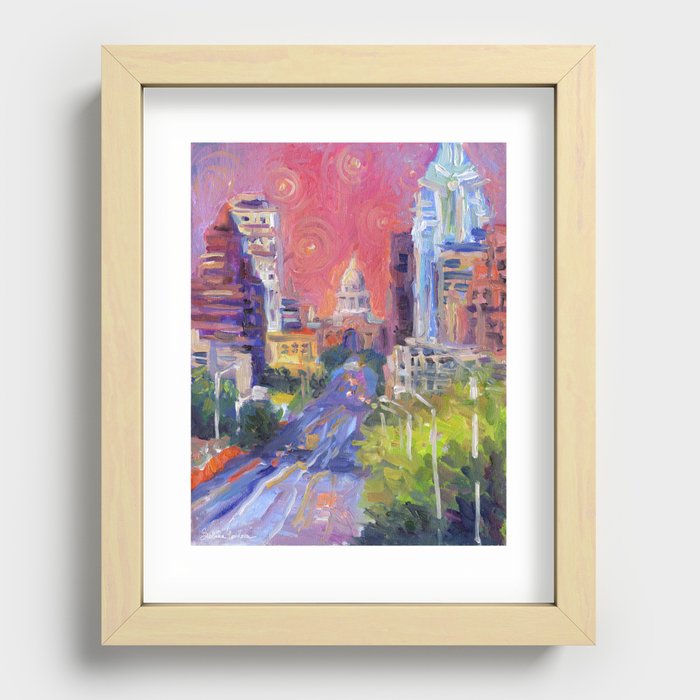 Downtown Austin Congress Avenue cityscape Art painting Svetlana Novikova Recessed Framed Print