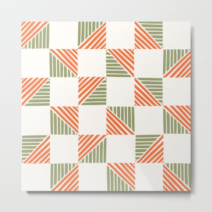 Abstract Shape Pattern 10 in Sage Green Orange Metal Print
