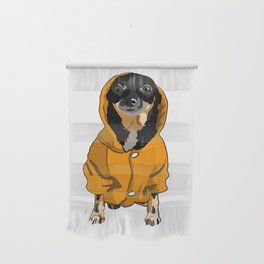 Funny and cute Miniature Pinscher in an orange hoodie Wall Hanging