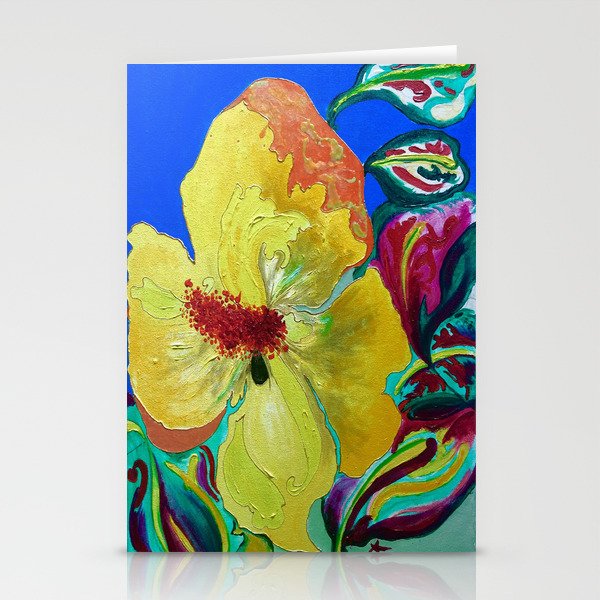 Birthday Acrylic Yellow Orange Hibiscus Flower Painting With Red
