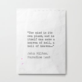 John Milton quote from Paradise Lost Metal Print