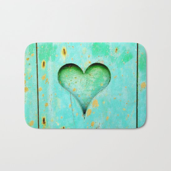 Blue Peeling Paint Wood Heart Bath Mat