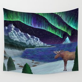 Northern Lights Over Snowscape Wall Tapestry