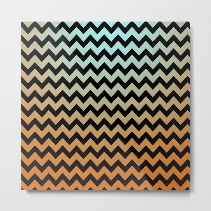 Modern Turquoise Blue And Orange Gradient Zigzag Chevron Geometrical Pattern Metal Print