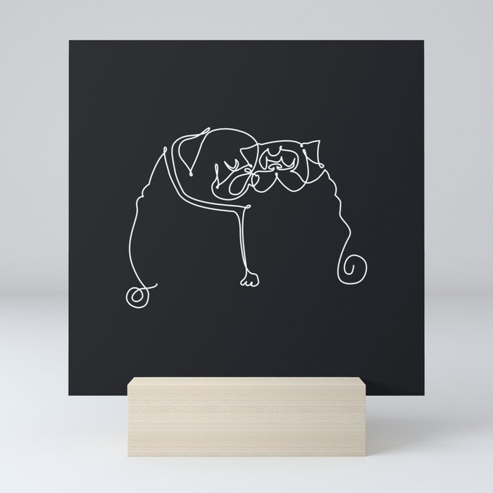 One Line Pug Kiss Mini Art Print
