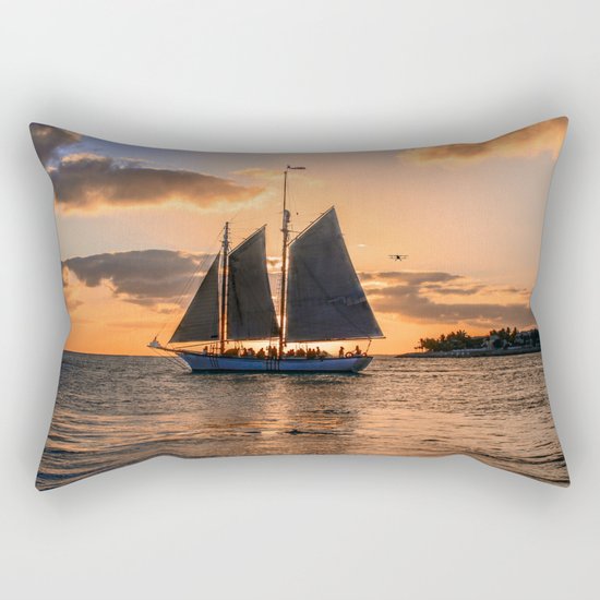 Sunset Sail and Plane Rectangular Pillow