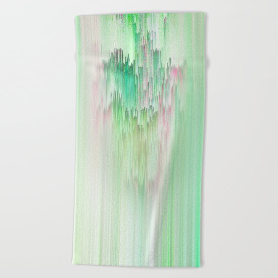 Abstract Cascade Glitch 1.Green Beach Towel