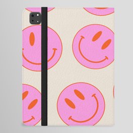 Keep Smiling! - Large Pink and Beige Smiley Face Pattern iPad Folio Case