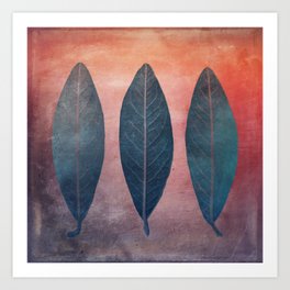 Three leaves on a background in fall colors Art Print
