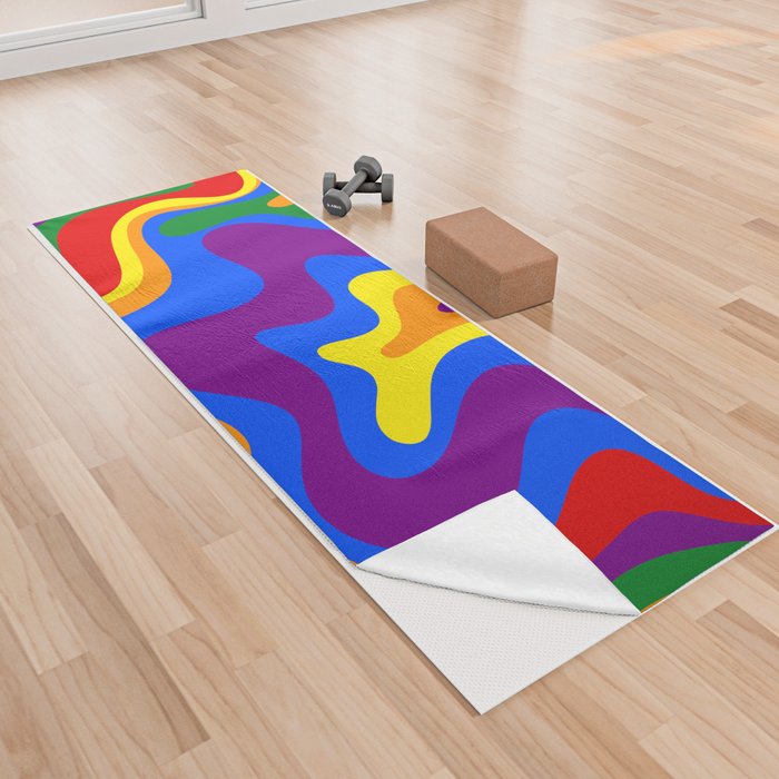 Rainbow Pride Colorful Retro Liquid Swirl Abstract Pattern Yoga Towel
