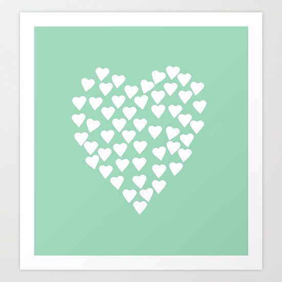 Hearts Heart White on Mint Art Print