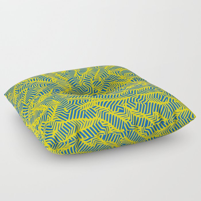 Meandering Abstract Artwork in Ukrainian National Colors (Blue and Yellow) Floor Pillow