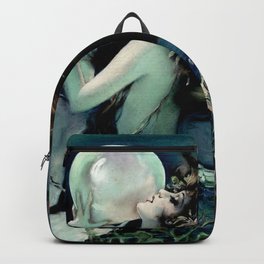 Henry Clive: Mermaid with Pearl dark teal Backpack | Darktealhomedecor, Mermaid, Fantasy, Purevintagelove, Painting, Ocean, Woman, Mermaidseries, Pinupgirl, Underwater 