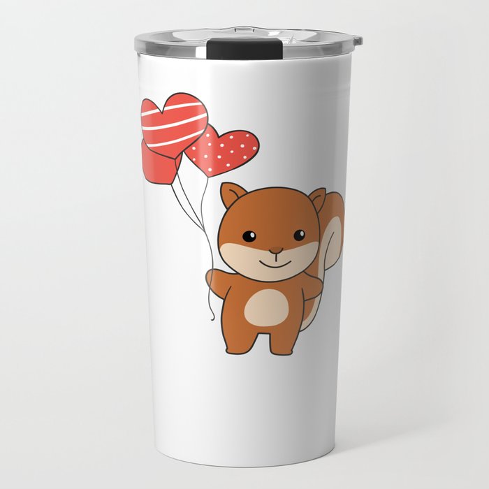 Squirrel Cute Animals Hearts Balloons Valentine Travel Mug