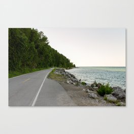 Lake Michigan and a Bicycle only Highway on Mackinac Island Canvas Print