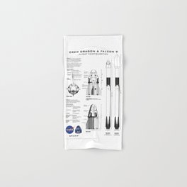 NASA SpaceX Crew Dragon Spacecraft & Falcon 9 Rocket Blueprint in High Resolution (white) Hand & Bath Towel