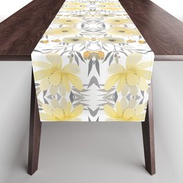 Modern, Floral Prints, Yellow, Gray and White Table Runner