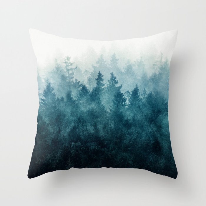 The Heart Of My Heart // So Far From Home Of A Misty Foggy Wild Forest Covered In Blue Magic Fog Throw Pillow