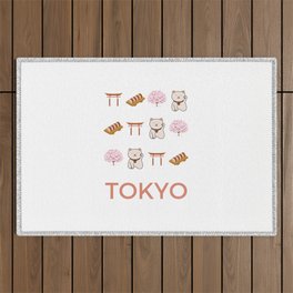 Tokyo Retro Art Vacations Boho Decor Illustration Modern Decor Pink Tones Outdoor Rug