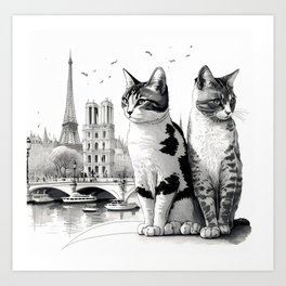 Cats in the City of Love Art Print