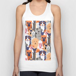 Funny diverse dog crowd character cartoon background Unisex Tank Top