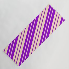 [ Thumbnail: Dark Violet and Bisque Colored Stripes/Lines Pattern Yoga Mat ]