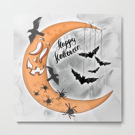 Happy Halloween Metal Print | Halloween, Flyingmouse, Ghost, Illustration, 31, Tanyakart, Gray, Happy, Spider, Crow 