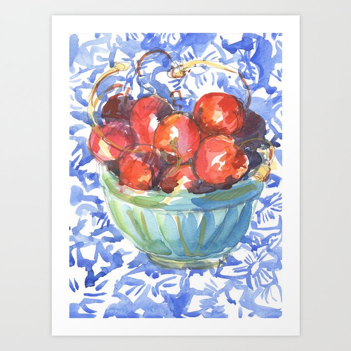 Cherries on an Italian cloth Art Print