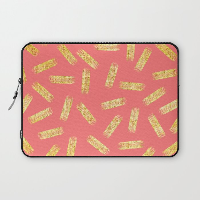 Elegant Pink and Gold Brushstroke Pattern Laptop Sleeve