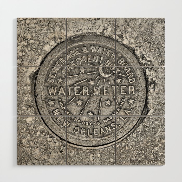 New Orleans Water Meter Louisiana Crescent City NOLA Water Board Metalwork Grey Silver Wood Wall Art