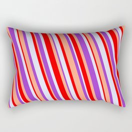 [ Thumbnail: Red, Lavender, Dark Orchid & Light Salmon Colored Pattern of Stripes Rectangular Pillow ]