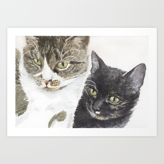 Two cats - tabby and tortie  Art Print