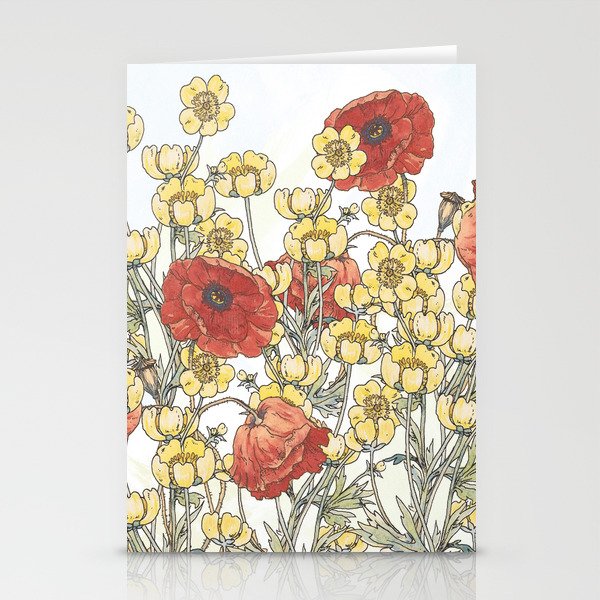 Buttercup and poppy watercolour Stationery Cards