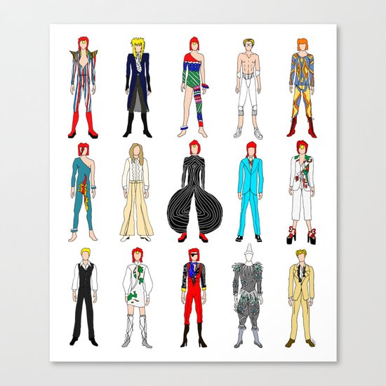 Outfits of Bowie Fashion on White Canvas Print