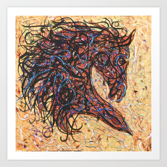 Abstract Horse Digital Ink Pollock Style Art Print By Olenaart Society6
