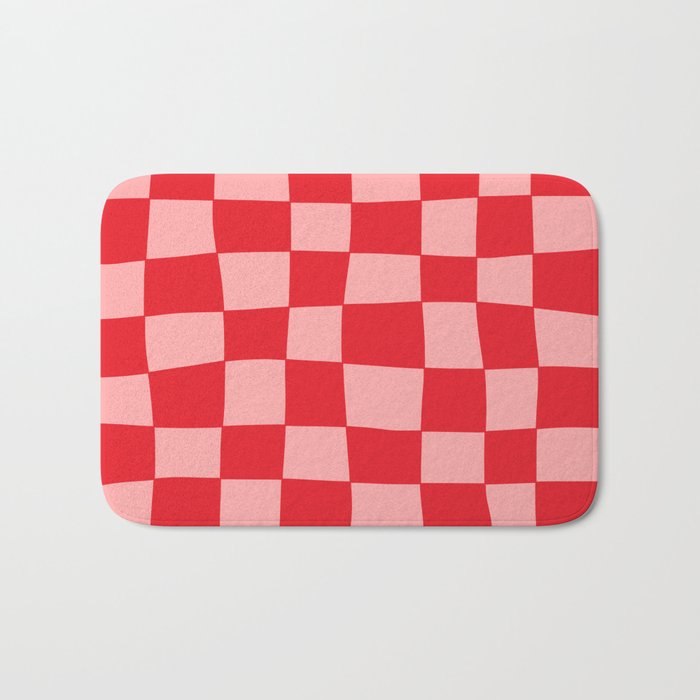 Hand Drawn Checkerboard Pattern (red/pink) Bath Mat