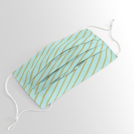 [ Thumbnail: Turquoise and Dark Khaki Colored Striped Pattern Face Mask ]