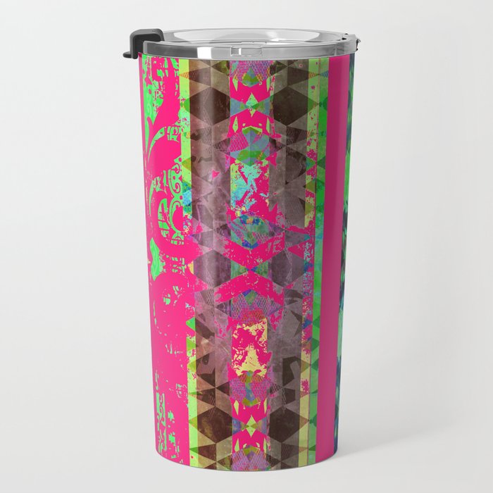 Hot Pink Neon Green Bohemian Moroccan Pattern Travel Mug