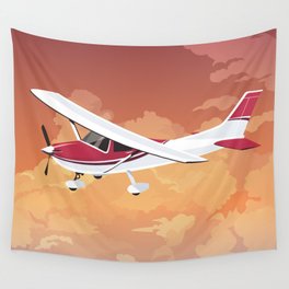 Cessna Flying Through Clouds Wall Tapestry