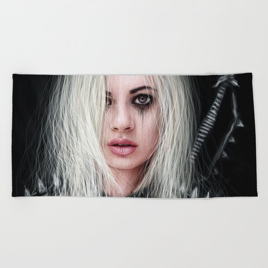 Sword In the Dark: A Gothic Warrior Beach Towel