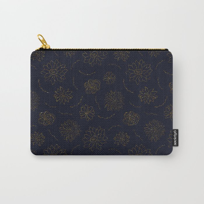 Elegant blush chic navy blue faux gold glitter floral Carry-All Pouch
