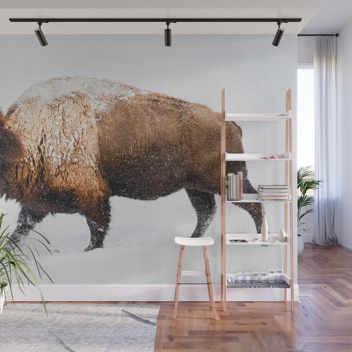 Buffalo In The Snow Wall Mural by Gal Design Society6