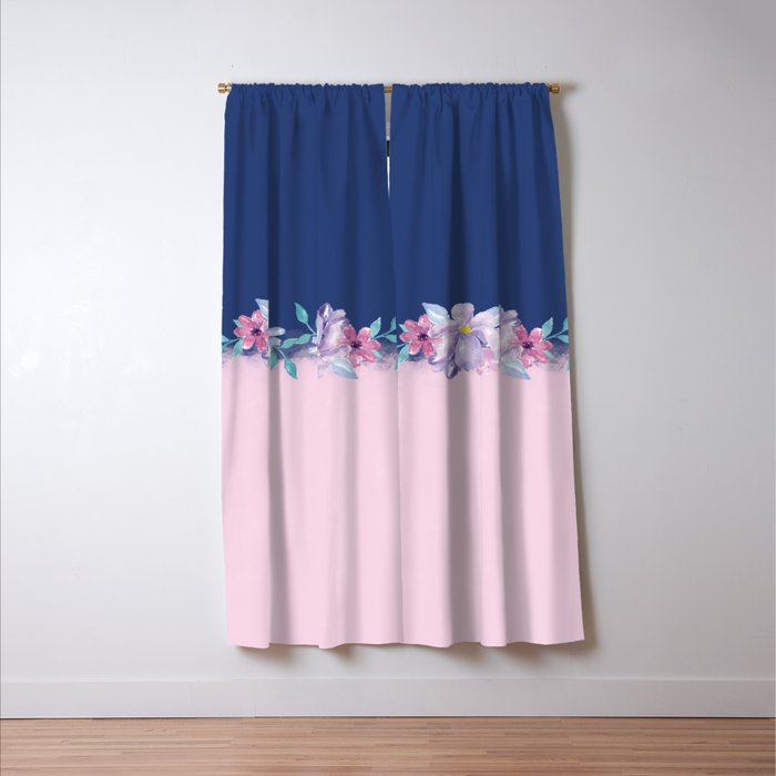 Colorblock Pink Lavender Navy Blue Watercolor Floral Blackout