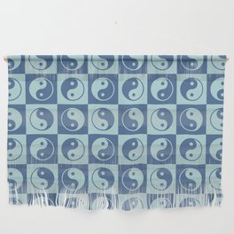 Checkered Yin Yang Pattern (Muted Blue Colors) Wall Hanging