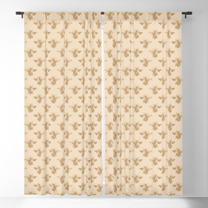 Vintage Gold Honey Bee Pattern Yellow Blackout Curtain