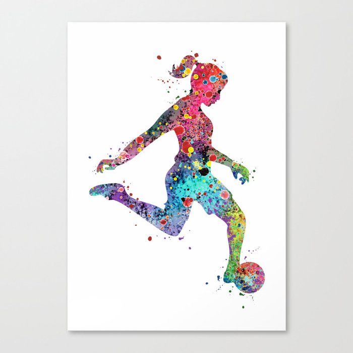 Girl Soccer Player Watercolor Sports Art Canvas Print