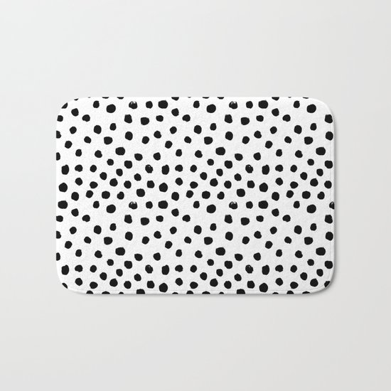 Preppy black and white dots minimal abstract brushstrokes painting illustration pattern print Bath Mat