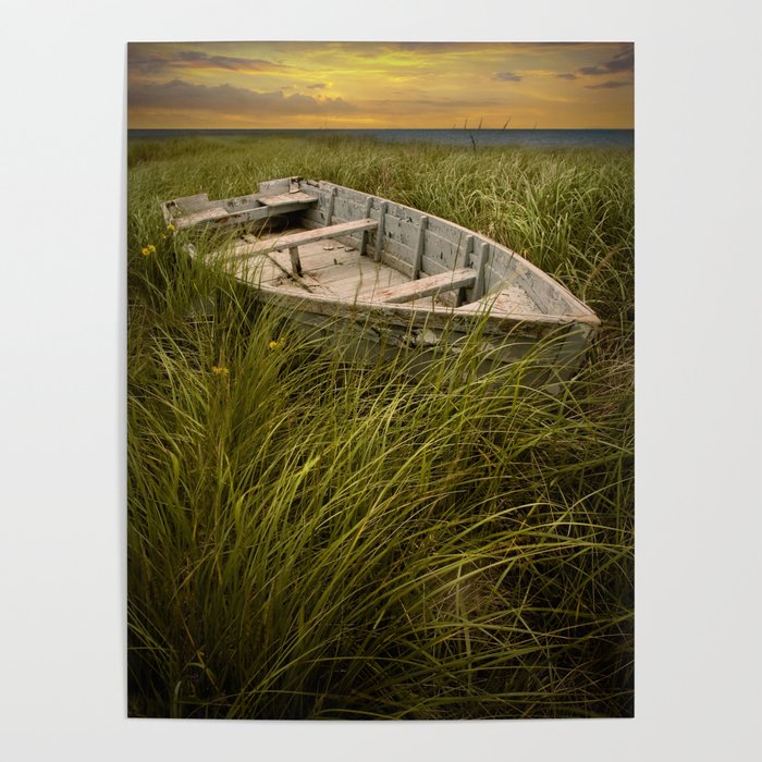 Abandoned Wooden Row Boat on the Grassy Shoreline on Prince Edward Island Poster