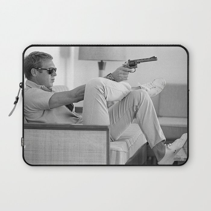 Steve McQueen, Gun, Sunglasses, Retro, Black and White, Photograph Laptop Sleeve